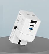 International Power Adapter 25W, BEONDON European Travel Plug Adapter with 3 USB Ports (2 USB C) ...
