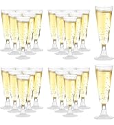 mwellewm 50 Pcs Plastic Champagne Flutes, Disposable Clear Champagne Glasses, 5oz Plastic Wine Gl...