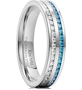 King Will 5mm/7mm Silver Stainless Steel Rings, Men's Wedding Rings Cubic Zircon Inlay Flat Cut R...