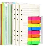 A6 Refill Paper, 3 Pack 45PCS A6 6 Ring Loose Leaf Paper, 2 Pack 160PCS Neon Page Markers, with B...