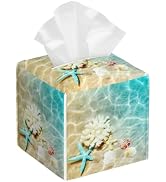 BLYKVGHQ Summer Beach Leather Tissue Box Holder Starfish and Seashell Tissue Box Cover Facial Pap...