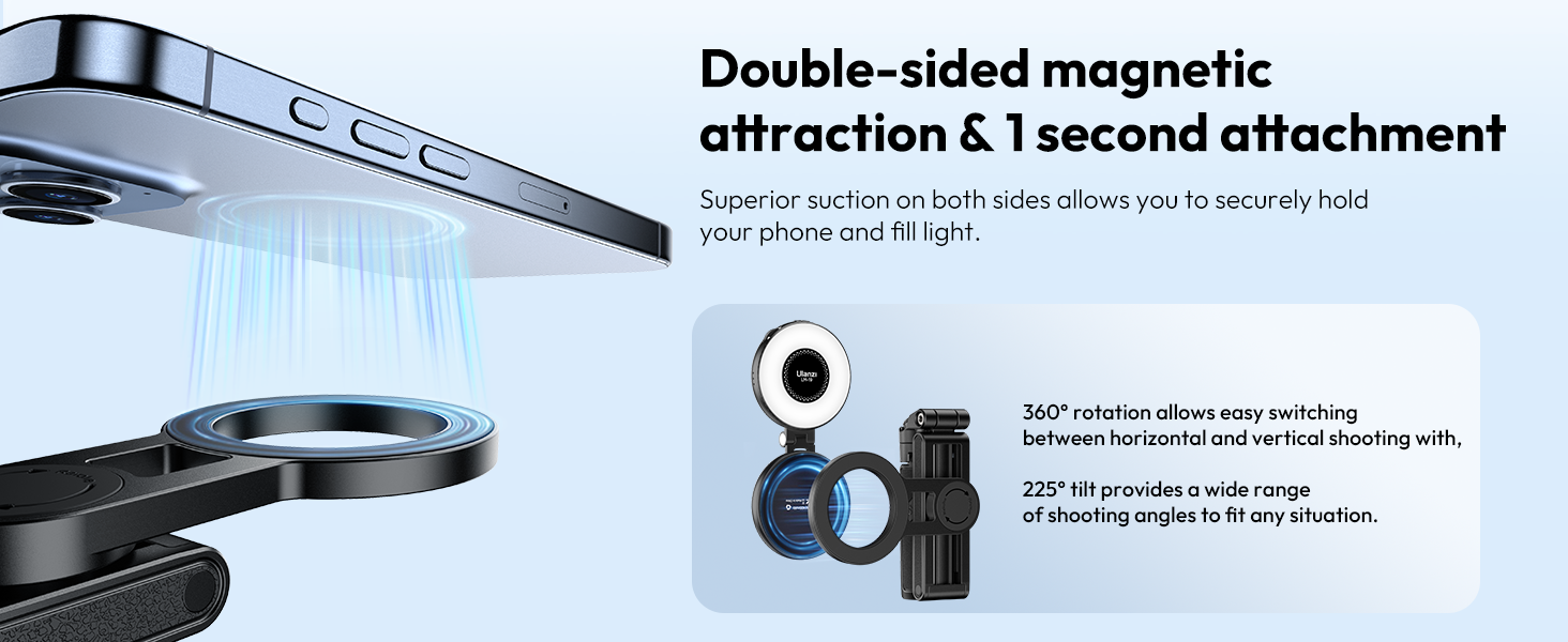ULANZI JJ03 Magnetic Tripod for Phone with Remote Control, 3-in-1 Selfie Stick Handle Grip