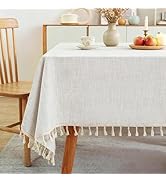 Textured Table cloth for 6 foot Rectangle table, Heavy Duty Farmhouse Tablecloth Solid Cotton Lin...