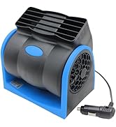 YQSIYU 12V Car Fan,2 Speed Electric Cooling Fan,Blue Portable Cold Air Fans with Cigarette Lighte...