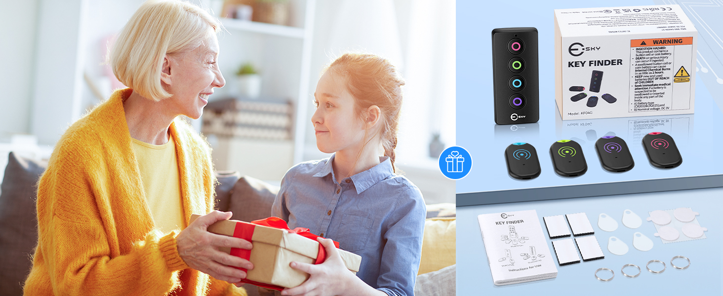 Esky Ultra Slim Key Finder, TV Remote Finders Locator with 80dB Sound 6 Receivers Wallet Trackers