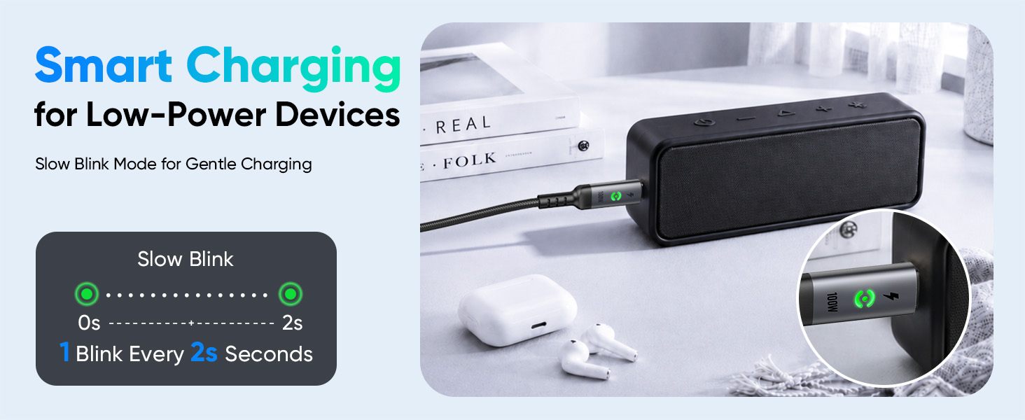 usb-c cable delivers safe charging for low-power gadgets like wireless speakers and earbuds