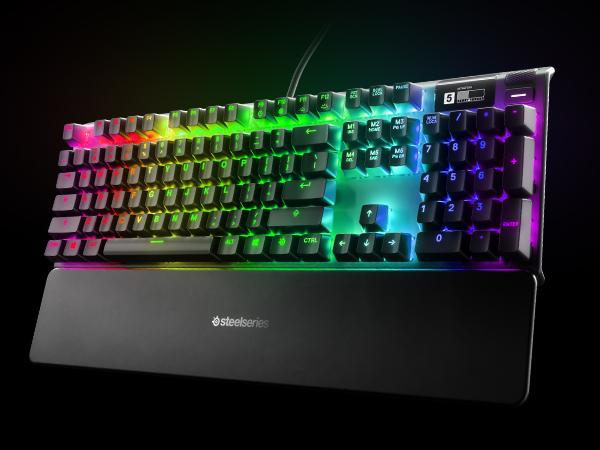 -SteelSeries Apex fullsize RGB keyboard floating in space