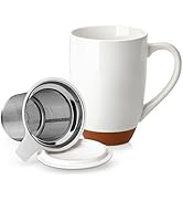 MALACASA Ceramic Tea Mug with Lid and Stainless Steel Infuser, 18 oz Large Tea Cup for Loose Leaf...