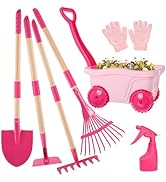 Duckura Kids Gardening Tools Set - 7pcs Wheelbarrow Set for Kids with Shovel, Rake, Leaf Rake, Su...