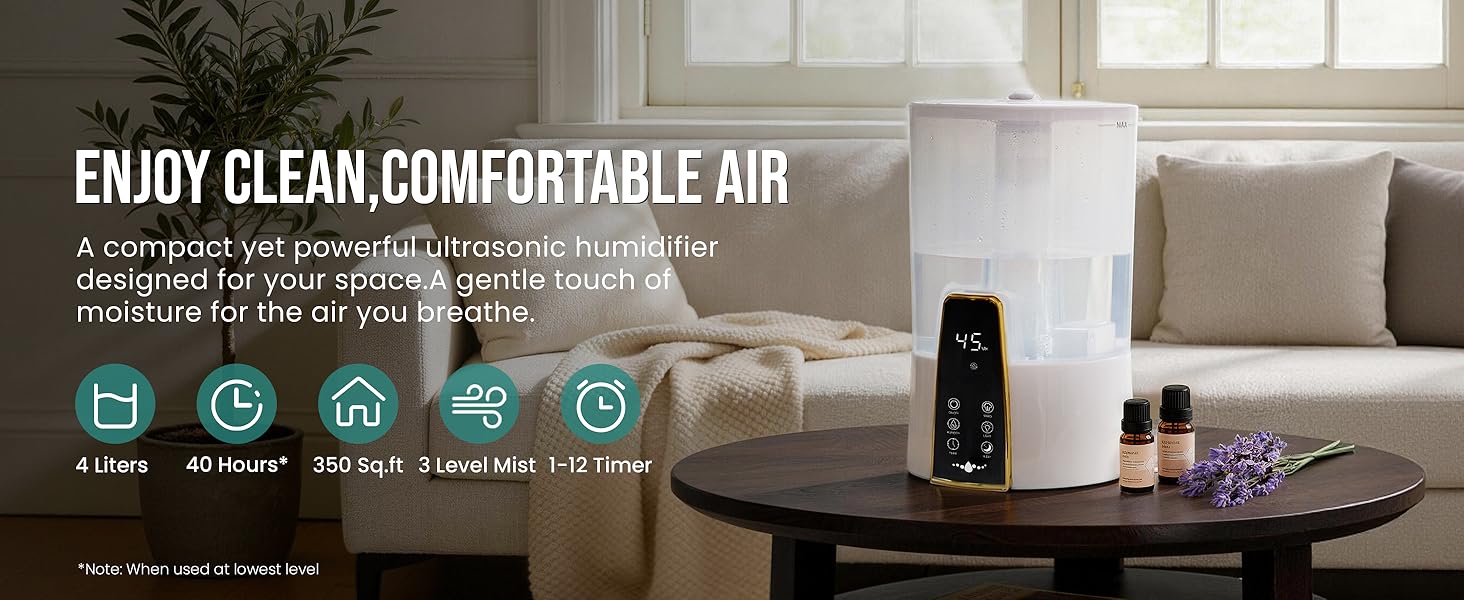 A compact yet powerful ultrasonic humidifier designed for your space.