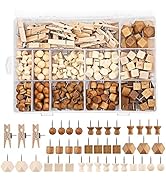 270 Pcs Wood Push Pins, 2 Colors and 7 Types Decorative Thumb Tacks Wooden Head Pin Marking Pin, ...