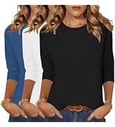 Zeagoo Tops for Women 3 Pack 3/4 Sleeve Crewneck Cute Basics Tees Casual Fashion Summer T Shirts ...