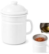 Terra Distribution Grease Container for Kitchen 34 oz Enamel Oil Container with Strainer and Lid