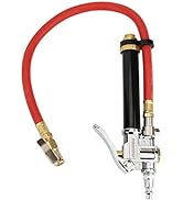 MEASUREMAN Heavy Duty Bayonet Style Tire Inflator, Aluminum Body, 20" Red Hose, Clip On Air Chuck...