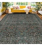 Washable Dark Green Rug for Living Room - 9x12 Large Area Rug for Dining Room Under Table, Bedroo...