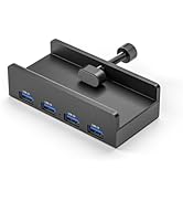 Qmrio USB Hub 3.0, Clamp USB Hub with 4 USB-A Data Ports(Black)