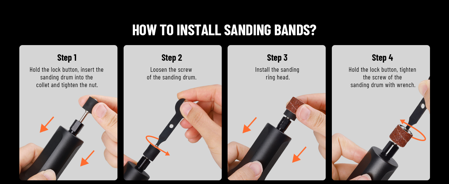 The sanding bands are easy to install, Fit Dremel, Milwaukee, Hardell, WEN, and most rotary tools