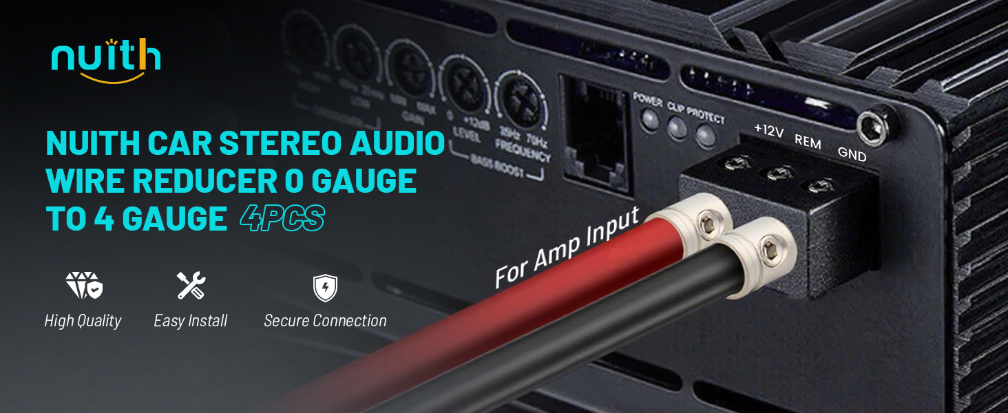  4PCS Car Audio Amplifier Wire Terminal Connectors Brass with Heat Shrink Tubing