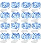 Olafus 16 Pack Blue Fairy Lights Battery Operated, IP68 Waterproof Mini String Light, 7ft Small L...