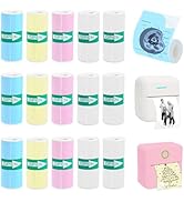 Vicbear 15 Rolls Thermal Sticker Paper for Mini Printer Sticker Maker, Including 9 Colored and 6 ...