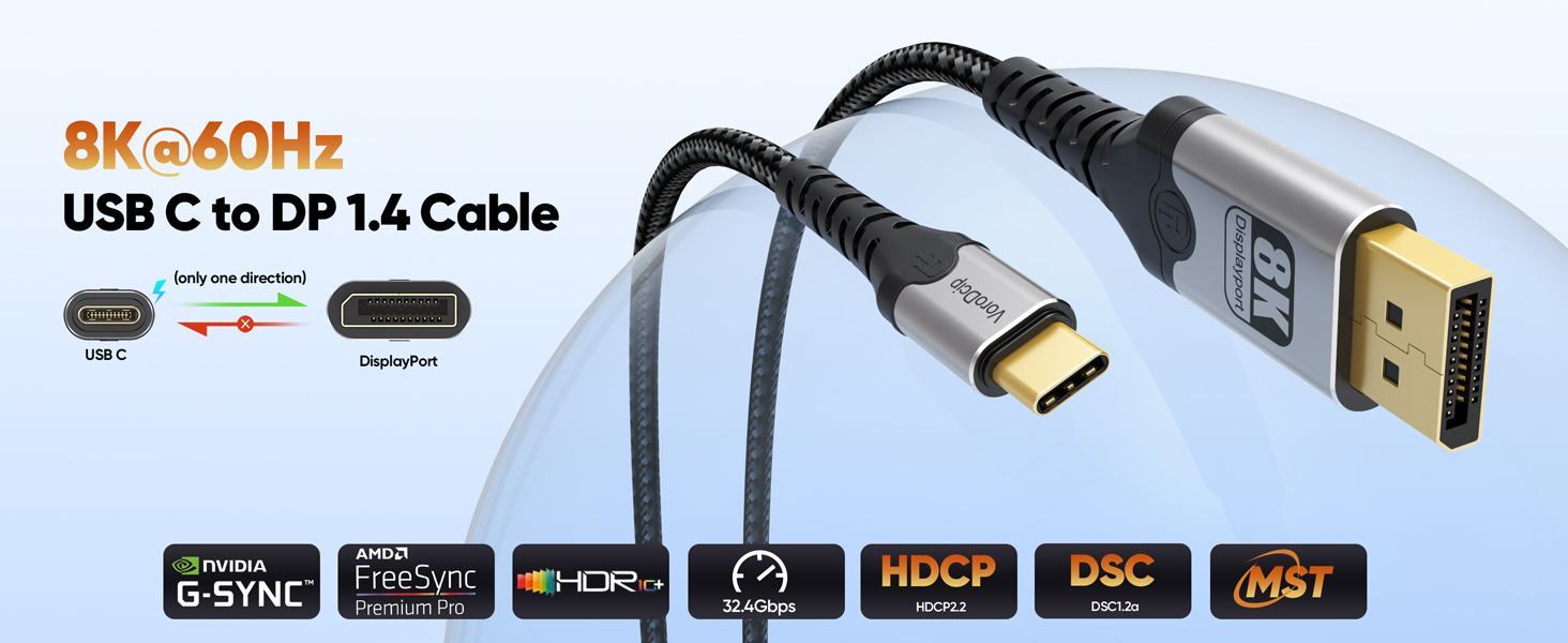 USB C to DisplayPort 1.4 Cable