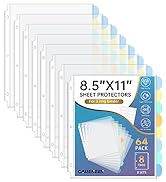 GAUENEEN 64 Pcs Clear Sheet Protectors with Tabs for 3 Ring Binder, Binder Dividers with 8 Tabs, ...
