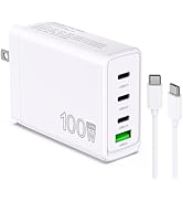 100W USB C Charger 4 Port Type C Charger GaN Fast Wall Charger Power Adapter Compatible with MacB...