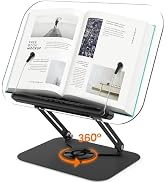 Acrylic Book Stand for Reading, Adjustable Book Holder with 360° Rotating Base &amp; Elastic Page Cli...