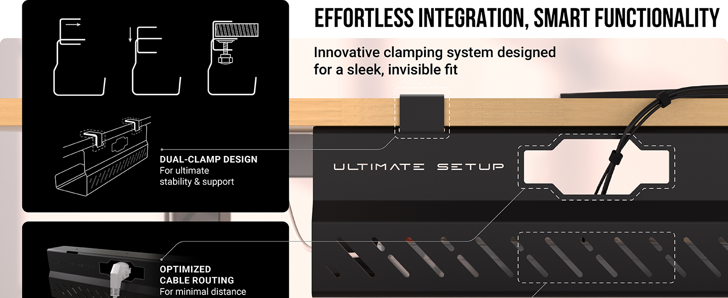 cable management under desk tray no drill black