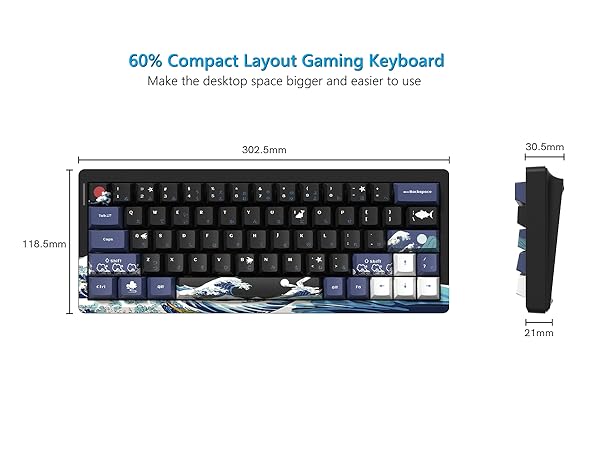 60% Percent Keyboard Wireless with QMK/VIA, Gaming Keyboard Kanagawa, Creamy Keyboard black