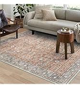 LIVEBOX Washable Area Rug 5x7 Large Boho Living Room Rug Vintage Terracotta Rug for Bedroom, Ligh...