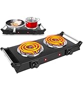 TeqHome Hot Plate, 2000W Portable Electric Stove for Cooking with Stay Cool Handles &amp; 5 Levels Ad...