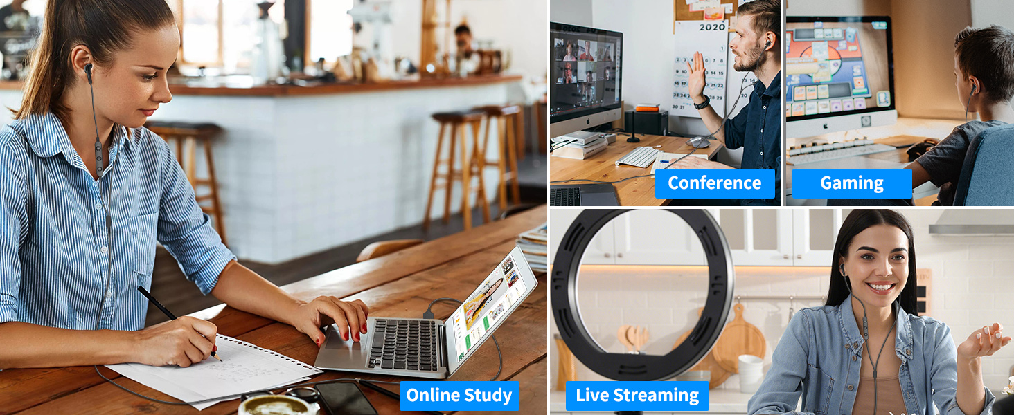 USB Earbuds with Microphone for PC, USB Headset with Mic for Computer