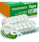 VEESA Transparent Tape with Dispenser, 12 Rolls, 3/4 x 1000 Inches, Clear Gift Wrapping Tape for ...