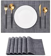 Placemats Set of 6 Washable Indoor/Outdoor Vinyl Place Mats for Dining Table Durable Non-Slip Hea...