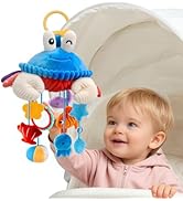 Car Seat Toys for Babies 0-6 Months, Hanging Sensory Crab Plush Toy for Stroller, Crib &amp; Play Gym...
