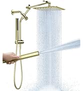 Veken All Metal 10" Brushed Gold Shower Head with Handheld, Luxurious Square Double Rain Shower H...