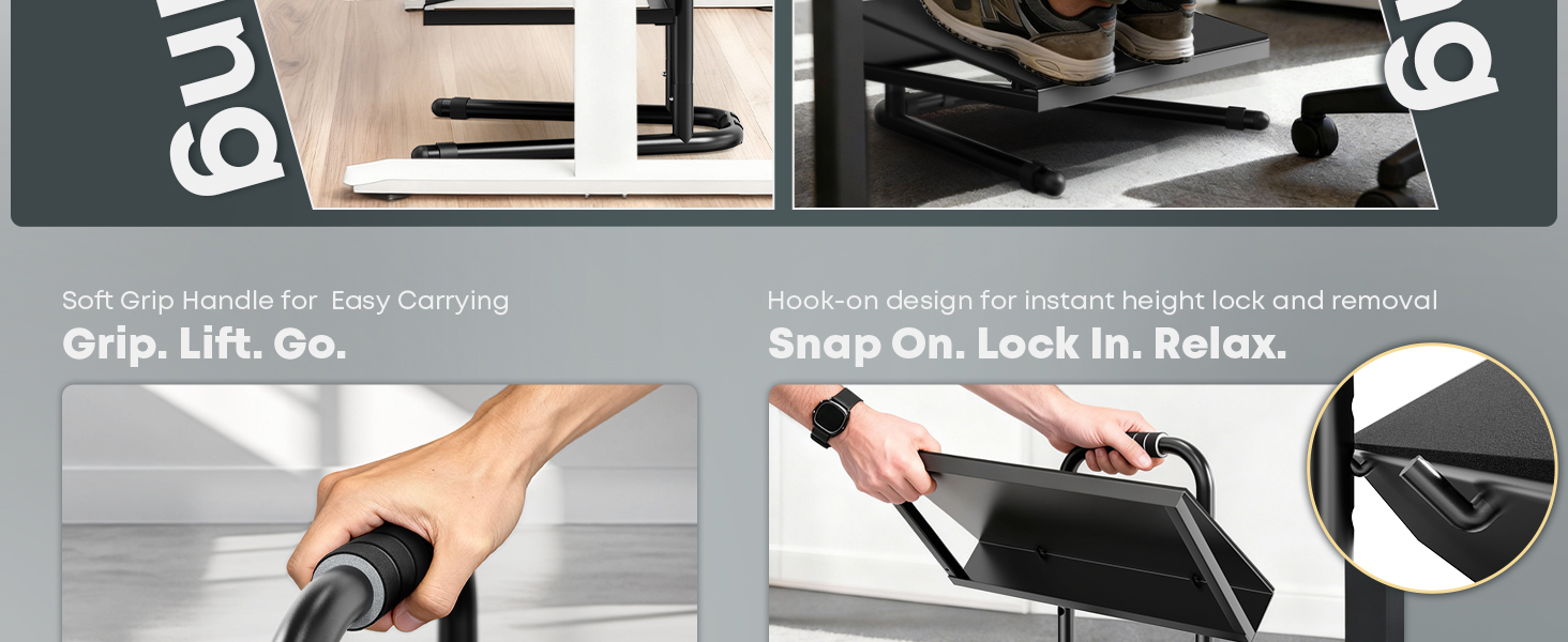 Soft Grip Handle for Easy Carrying; Hook-on Design for Instant Height Lock &amp;amp; Removal