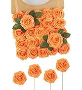 N&T NIETING Artificial Fall Flowers Glowing Burnt Orange Flowers Foam 25pcs Glitter Roses Real Lo...