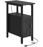 CHOEZON Farmhouse End Table, Narrow Side Table for Small Spaces, Slim Nightstand with Charging St...