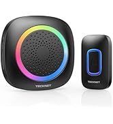 TECKNET Wireless Doorbell, Plug and Play, IP66 Waterproof Door Chime with RGB Light, 1300ft Door ...