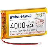 MakerHawk 3.7V 4000mAh LiPo Battery Rechargeable 1S 3C 124065 Lithium Polymer Battery with Protec...