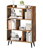 HOOBRO 6 Cube Bookshelf, 4 Tier Bookcase with Legs, Mid-Century Modern Bookshelves, Large Open St...