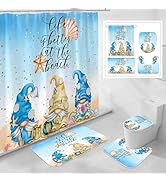 Litabel 4 Pcs Summer Gnomes Shower Curtain Set with Non-Slip Rugs, Toilet Lid Cover and Bath Mat,...