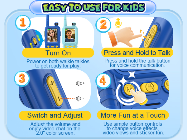 2-Pack Video Walkie Talkies for Kids Boy Girl Age 4-10 Toy Rechargeable Birthday Gift Indoor Outdoor
