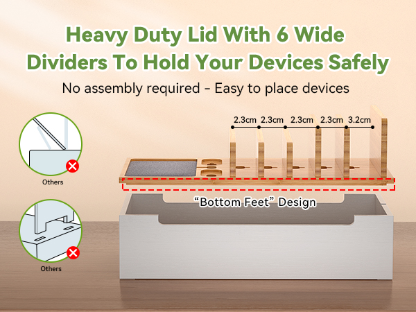 Pezin & Hulin Bamboo Charging Station Organizer for Multiple Devices Desktop Docking Charging Stand