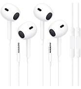 ALIANSHENG Wired in-Ear Headphones with Mic &amp; Volume Control, 2-Pack Bass-Enhanced Earbuds Compat...