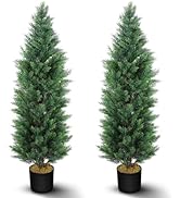 Hananona 2 Pcs 4 Ft Artificial Topiary Cedar Trees, Outdoor Faux Pine Shrubs, Realistic Fake Gree...