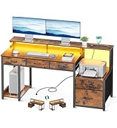 AODK 55 Inch Computer Desk with 3 Drawers and File Cabinet for Storage, Office Desk with Monitor ...