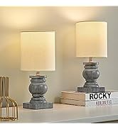 OYEARS 12" Small Table Lamps Set of 2 for Bedroom Living Room Simple Retro Wood Grain Farmhouse B...